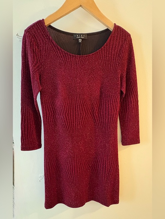 Trixxi Dresses & Skirts - Trixxi Women's Burgundy/Holiday Red Sparkle Long Sleeve Glitter Bodycon Dress